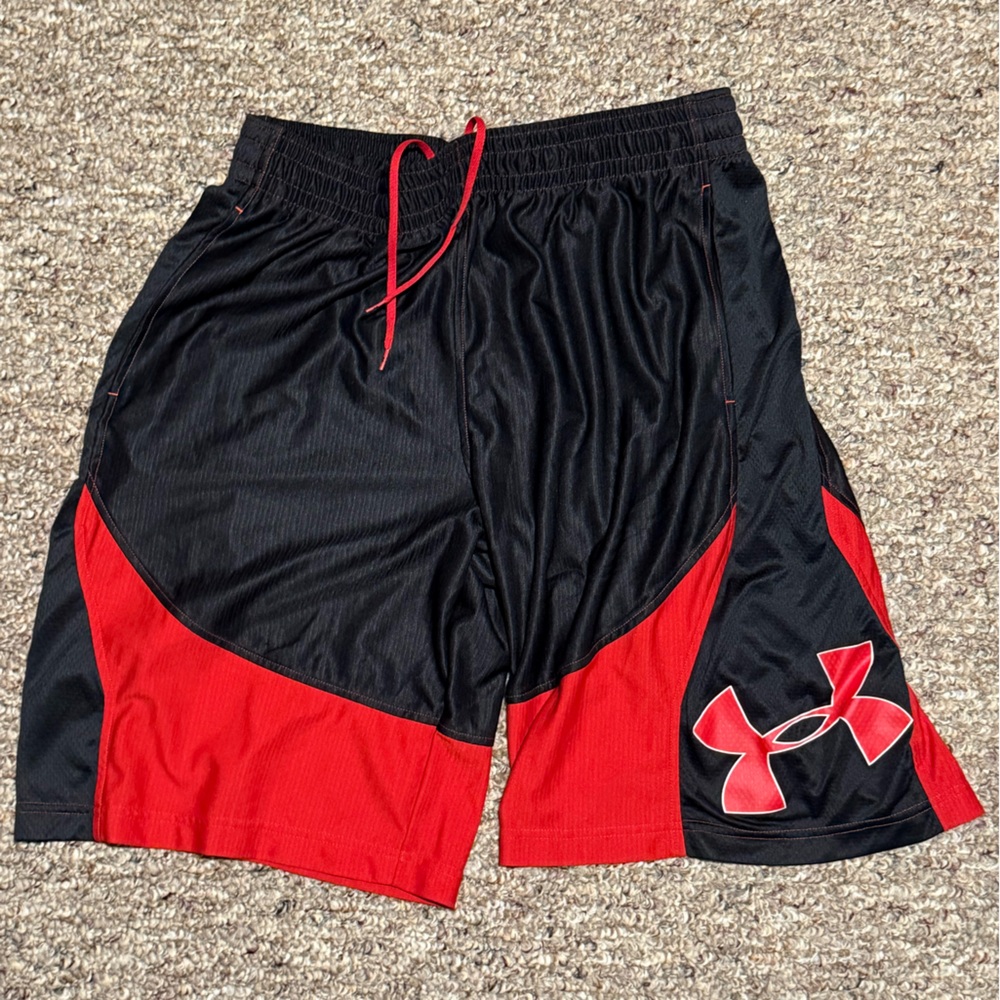 Under Armour Black and Red Athletic Shorts